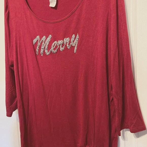 Exclusive One-Red/Maroonish 3/4" sleeve-Sparkle "Merry"-Size XL-Holiday-Cheers - Picture 3 of 8